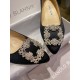 Manolo Blahnik Black Silk White Crystal Flat Shoes