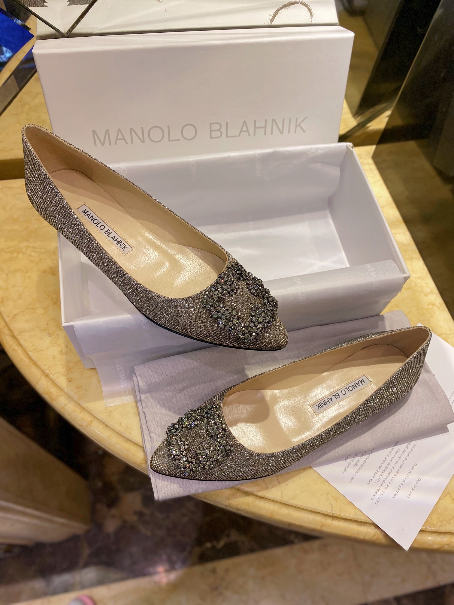 Manolo Blahnik Graceful Diamond Buckle Flat Shoes