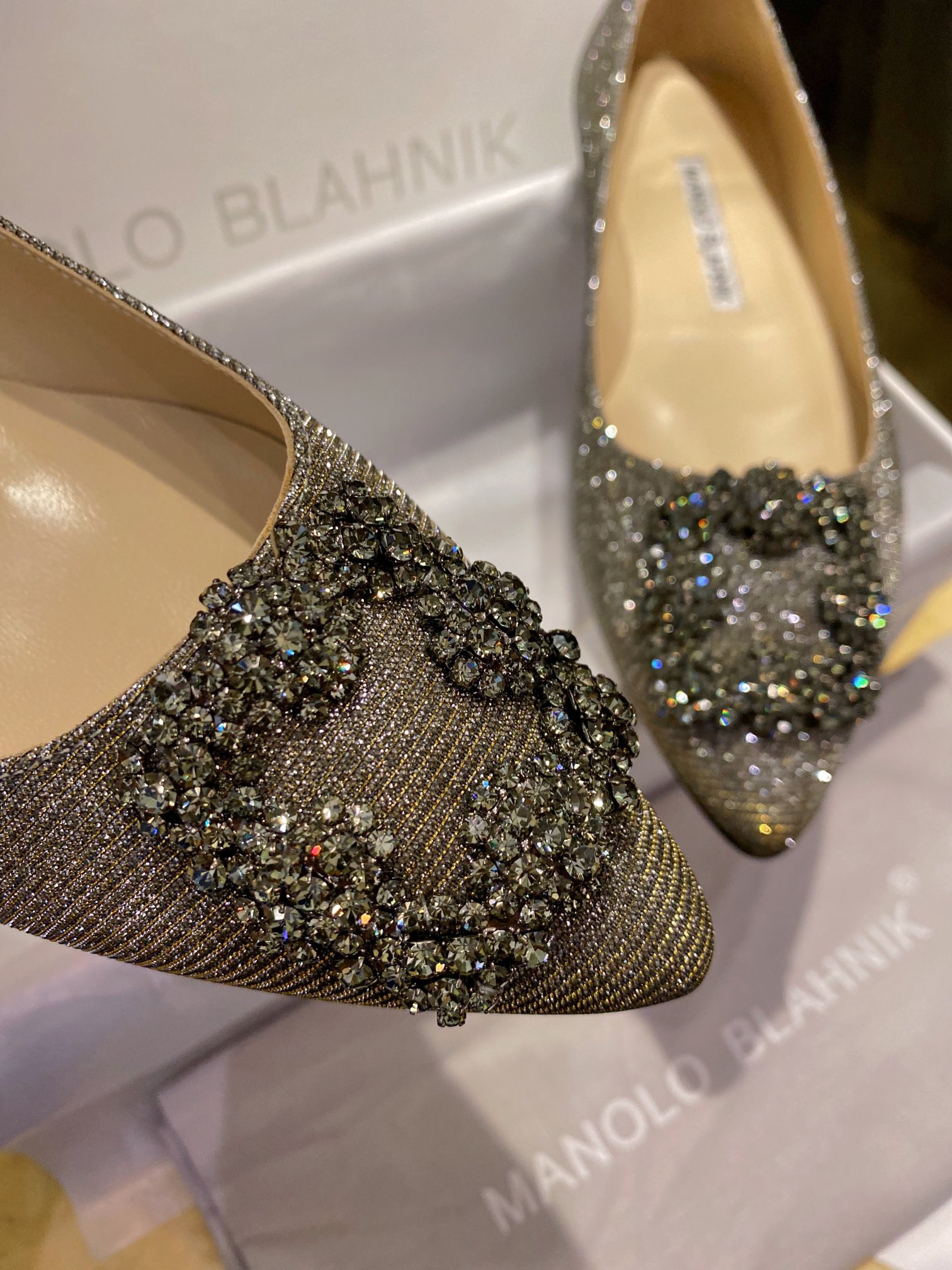 Manolo Blahnik Graceful Diamond Buckle Flat Shoes