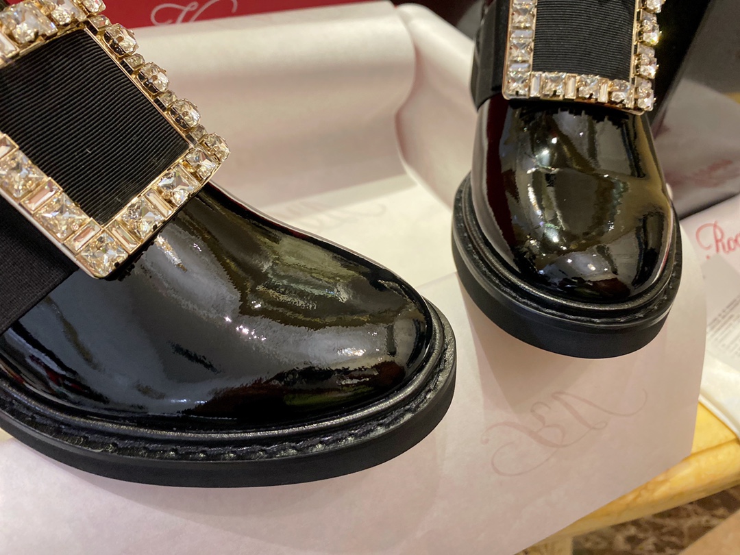 Roger Vivier Crystal Buckle Patent Leather Ankle Boots