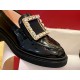 Roger Vivier Water Diamond Patent Leather Loafers, Shiny Black Super Soft Calf Patent Leather, Vacuum Plating 18K Elegant Buckle, Fully Inlaid with Diamonds