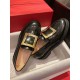 Roger Vivier Metal Buckle Openwork Beaded Loafers, Cowhide with Openwork Beads on the Upper