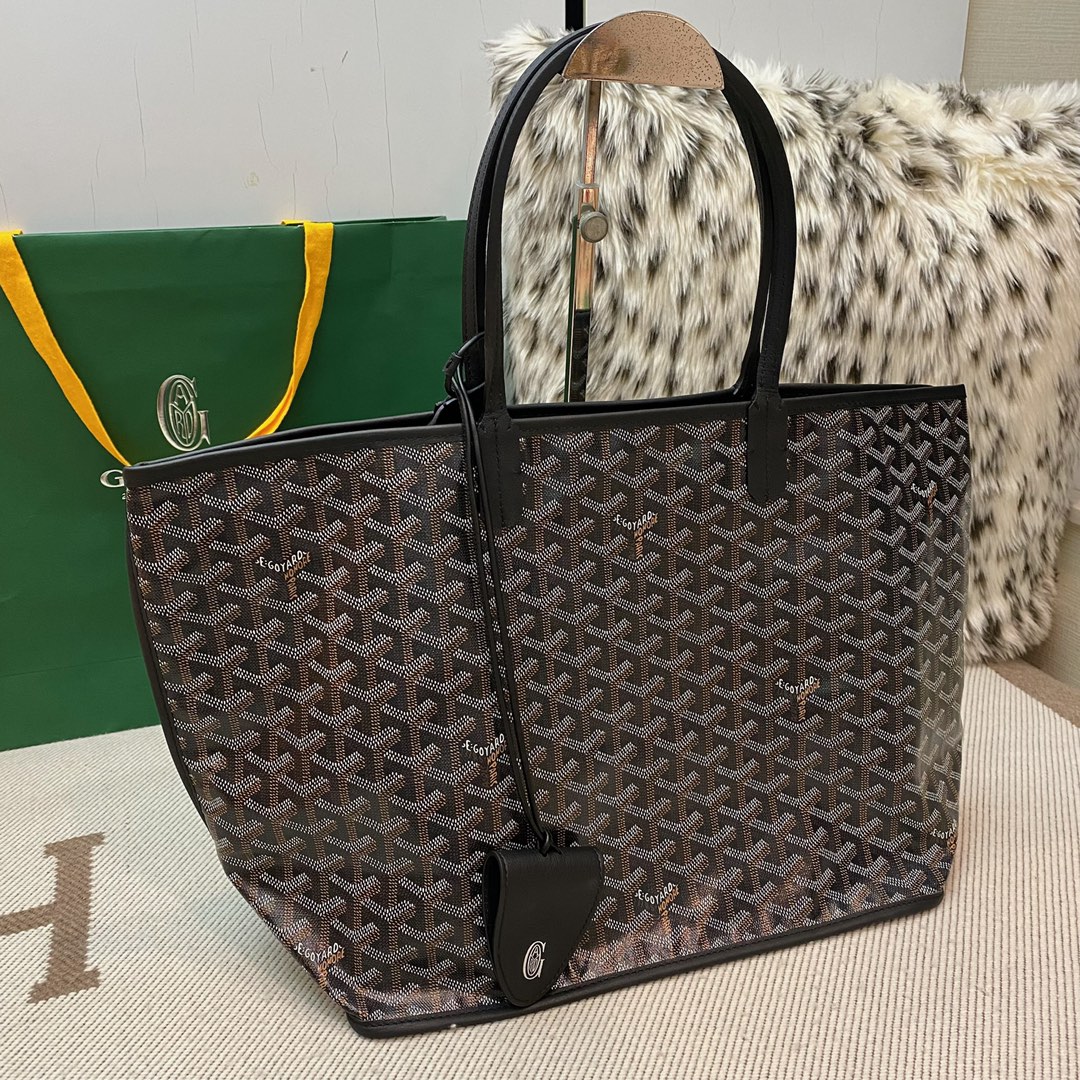 Goyard Aniou Double-sided Shopping Bag, Featuring Reversible Design with Leather and "Goyardine" Canvas Options, Dimensions: 30×14×25cm