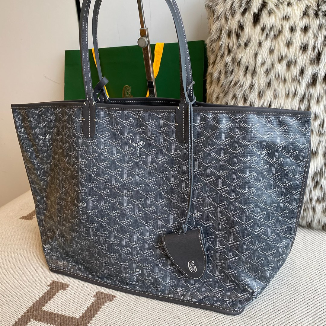 Goyard Aniou Double-sided Shopping Bag, Featuring Reversible Design with Leather and "Goyardine" Canvas Options, Dimensions: 30×14×25cm