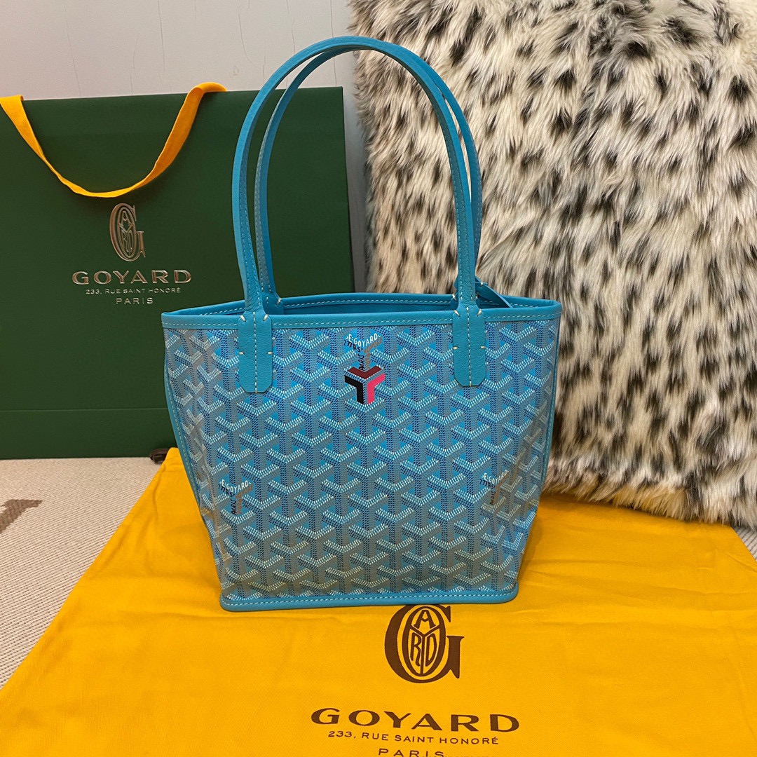 Goyard Tote Bag, Colorfully Complemented with Turquoise Mini Double-sided Design