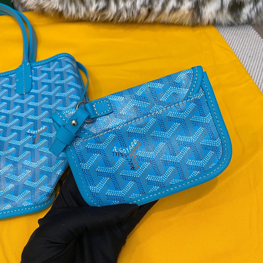 Goyard Tote Bag, Colorfully Complemented with Turquoise Mini Double-sided Design