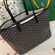 Goyard Isabelle Double-layer Tote Shopping Bag features two large shopping compartments with a magnetic snap closure calfskin divider in the middle, perfect for storing cards and cash for easy access. Size:25*14*35cm. 