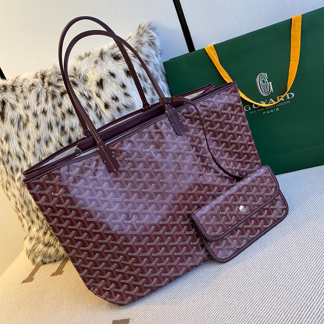 Goyard Isabelle Double-layer Tote Shopping Bag features two large shopping compartments with a magnetic snap closure calfskin divider in the middle, perfect for storing cards and cash for easy access. Size:25*14*35cm. 