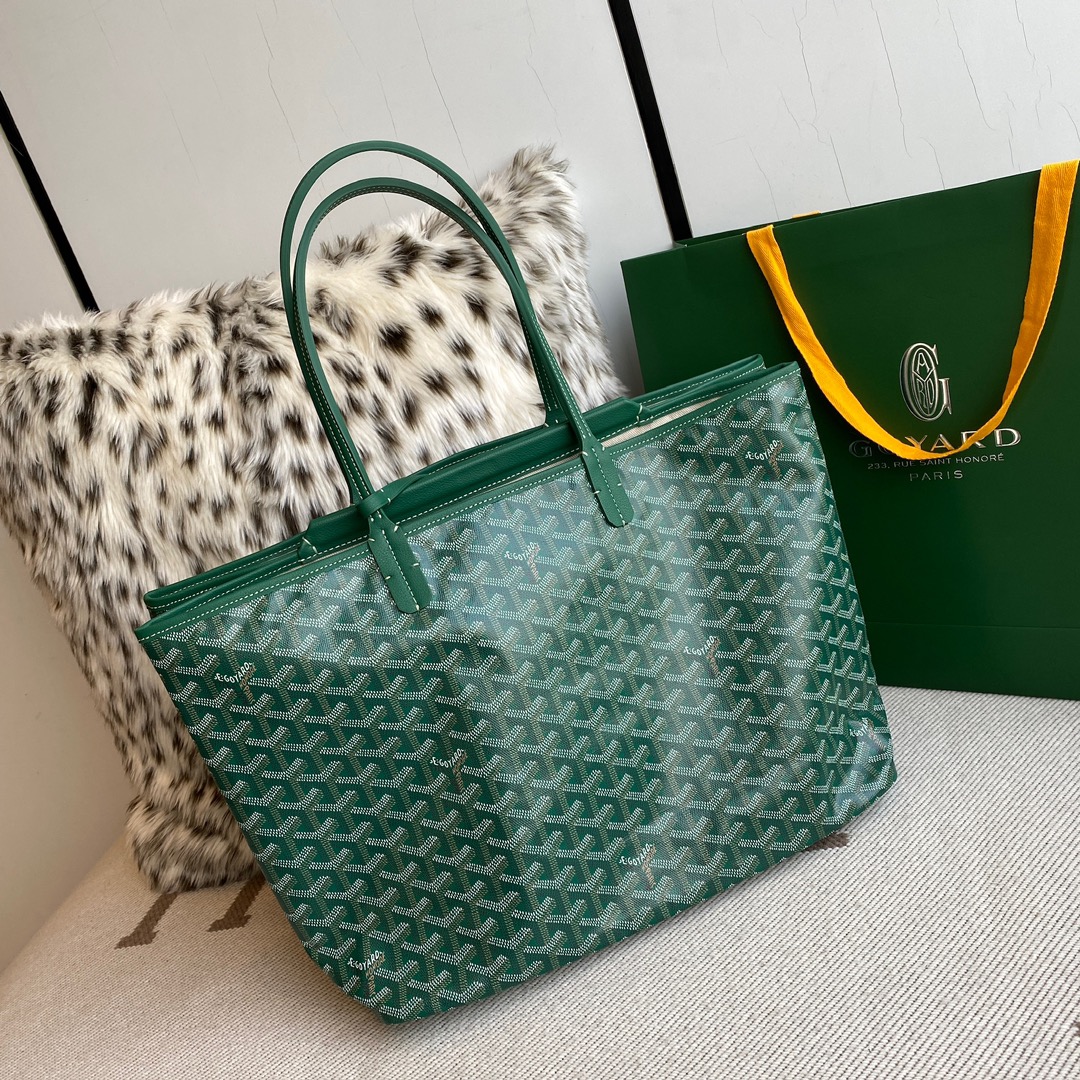 Goyard Isabelle Double-layer Tote Shopping Bag features two large shopping compartments with a magnetic snap closure calfskin divider in the middle, perfect for storing cards and cash for easy access. Size:25*14*35cm. 