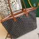 Goyard Isabelle Double-layer Tote Shopping Bag features two large shopping compartments with a magnetic snap closure calfskin divider in the middle, perfect for storing cards and cash for easy access. Size:25*14*35cm. 