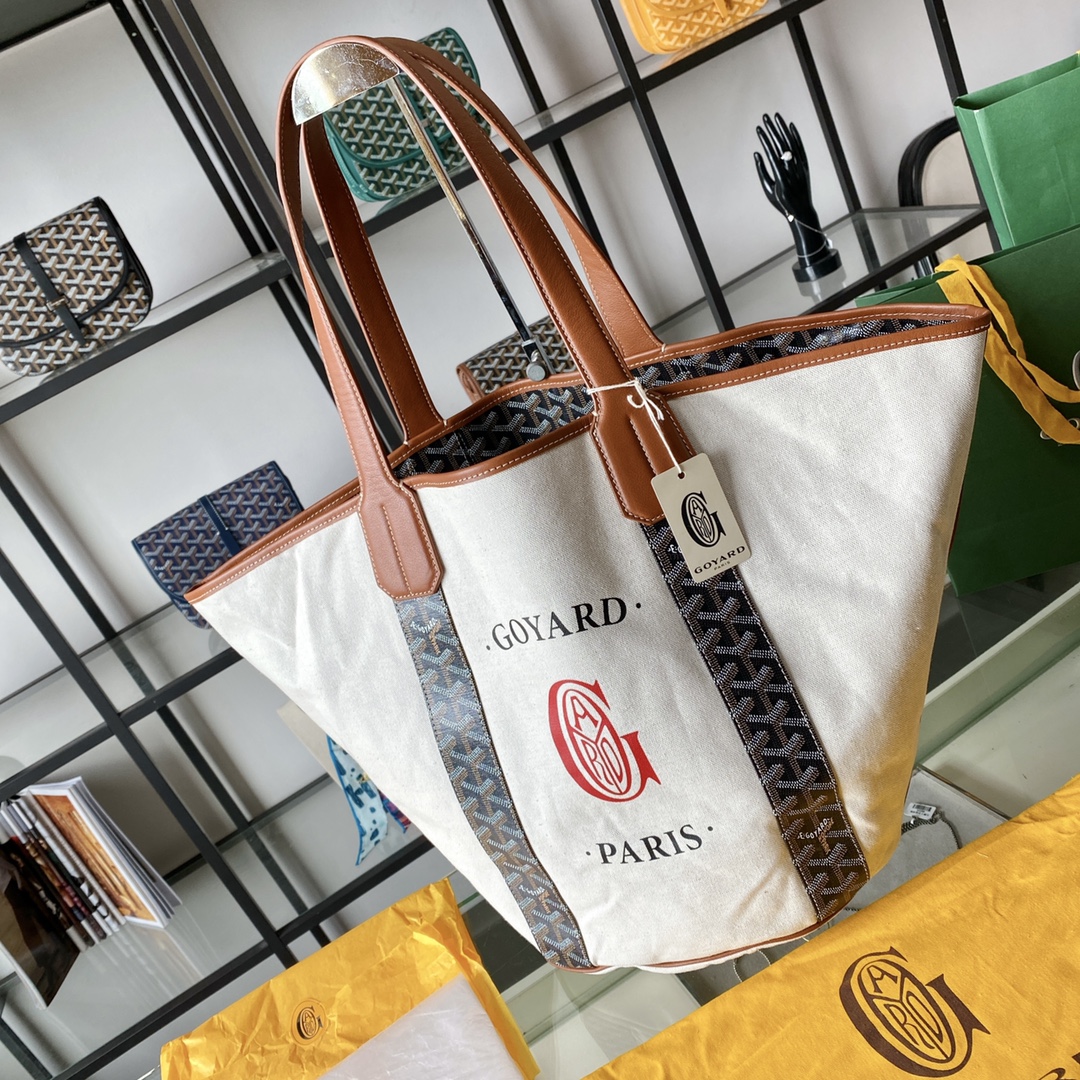 Goyard Double-sided Canvas Shopping Bag with Patchwork Logo, Beach Bag, Single Shoulder Handbag for Women, Size: 57*27*35cm