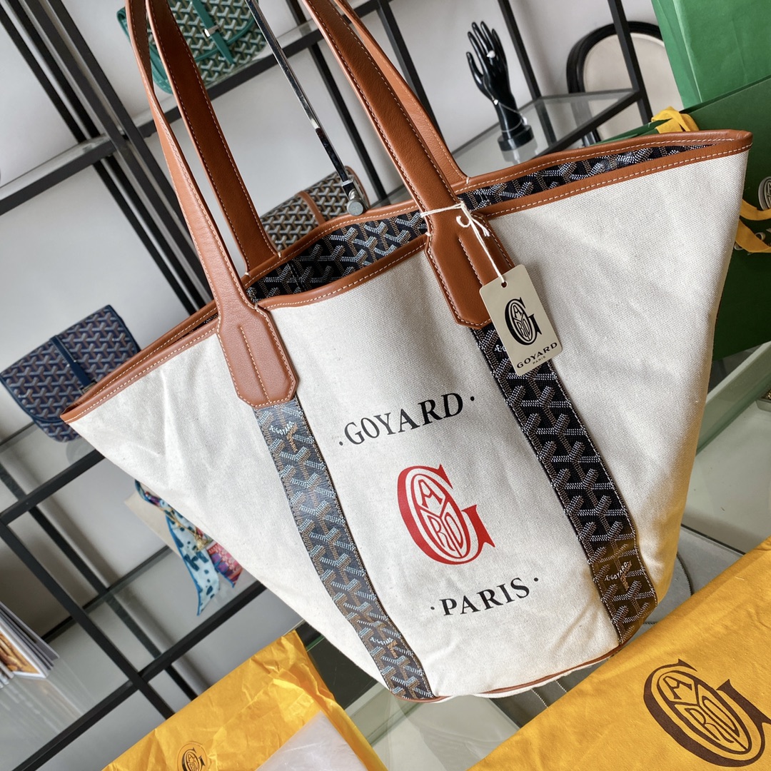 Goyard Double-sided Canvas Shopping Bag with Patchwork Logo, Beach Bag, Single Shoulder Handbag for Women, Size: 57*27*35cm