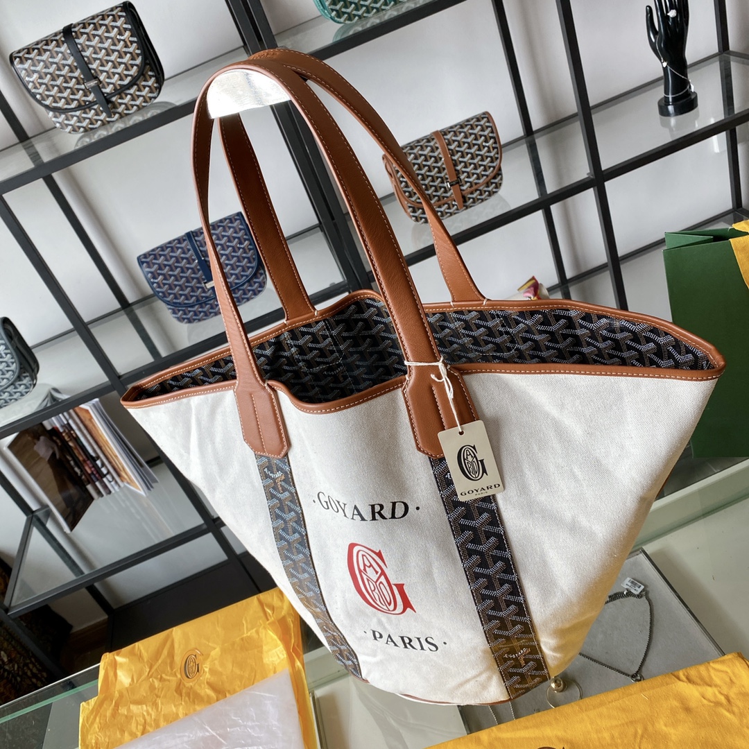 Goyard Double-sided Canvas Shopping Bag with Patchwork Logo, Beach Bag, Single Shoulder Handbag for Women, Size: 57*27*35cm