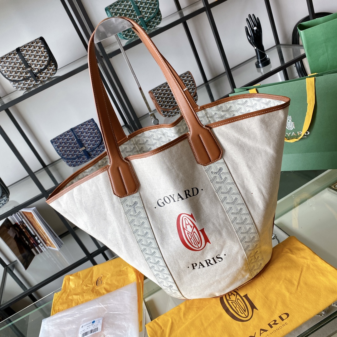 Goyard Double-sided Canvas Shopping Bag with Patchwork Logo, Beach Bag, Single Shoulder Handbag for Women, Size: 57*27*35cm