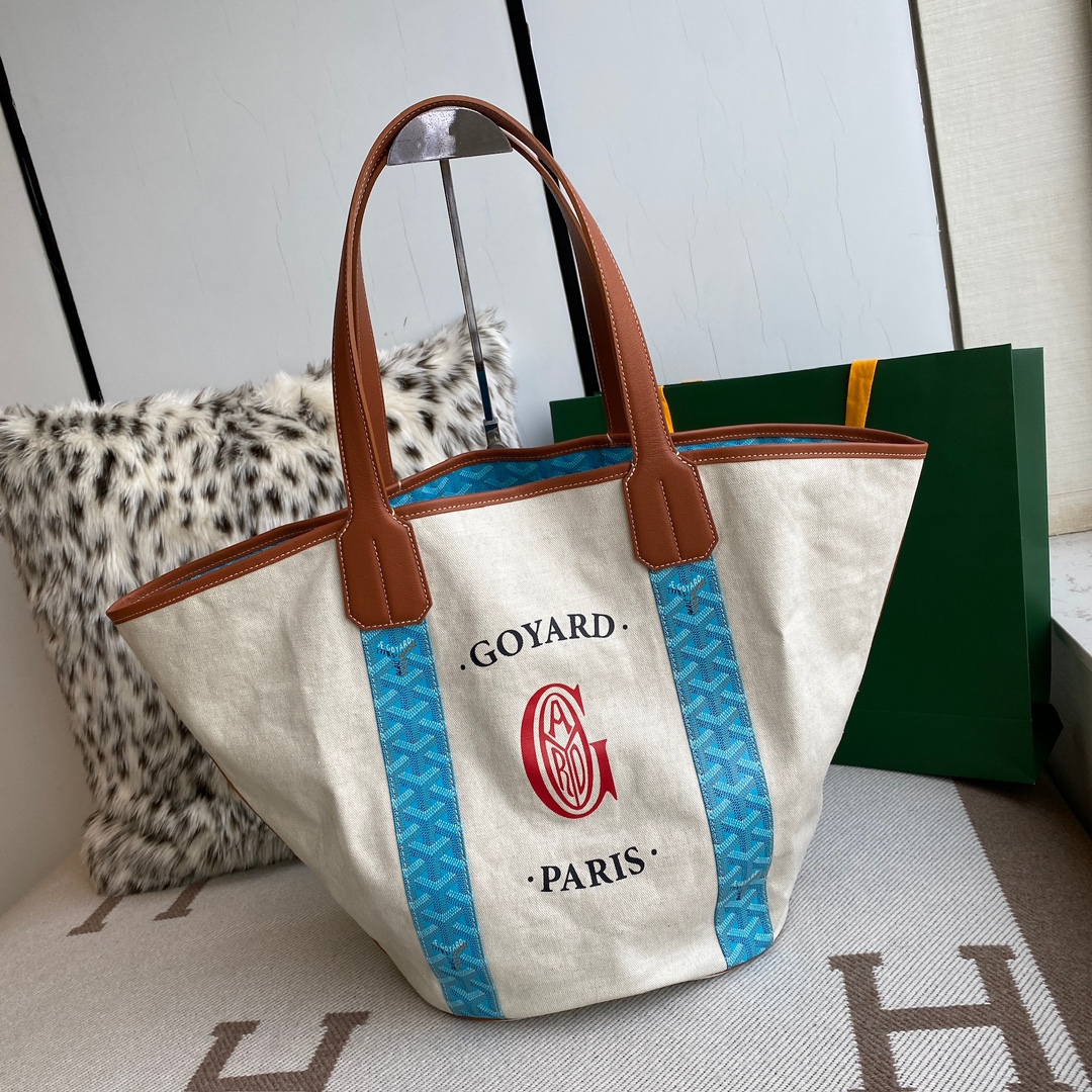 Goyard Double-sided Canvas Shopping Bag with Patchwork Logo, Beach Bag, Single Shoulder Handbag for Women, Size: 57*27*35cm