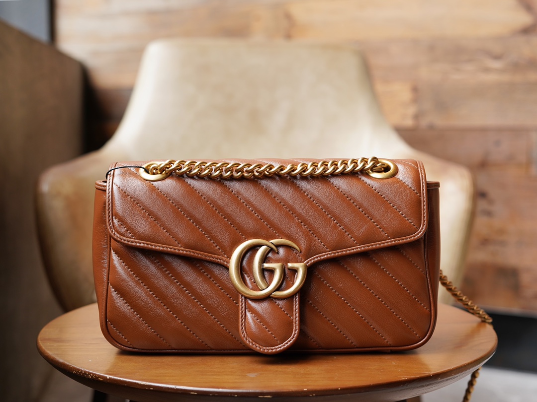 Gucci Marmont Caramel Small, Brown Twill Stitched Leather