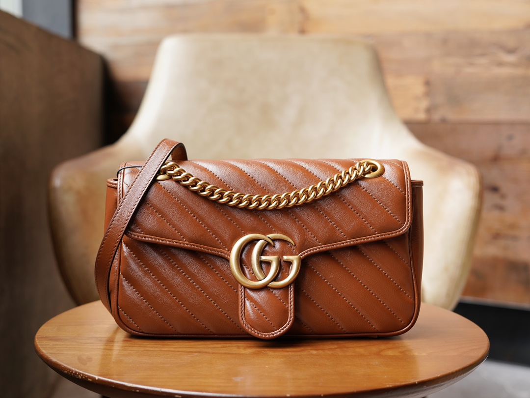 Gucci Marmont Caramel Small, Brown Twill Stitched Leather