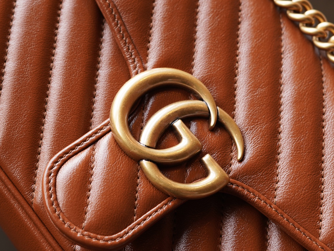 Gucci Marmont Caramel Small, Brown Twill Stitched Leather