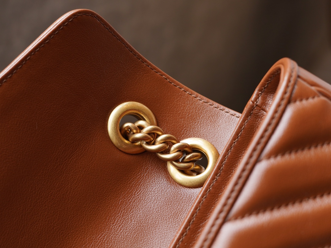 Gucci Marmont Caramel Small, Brown Twill Stitched Leather