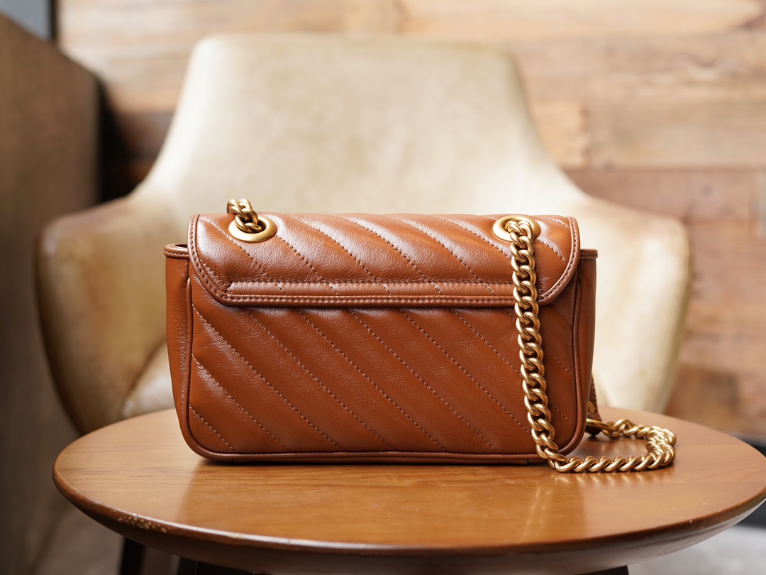 Gucci Marmont Caramel Mini, Brown Twill Stitched Leather