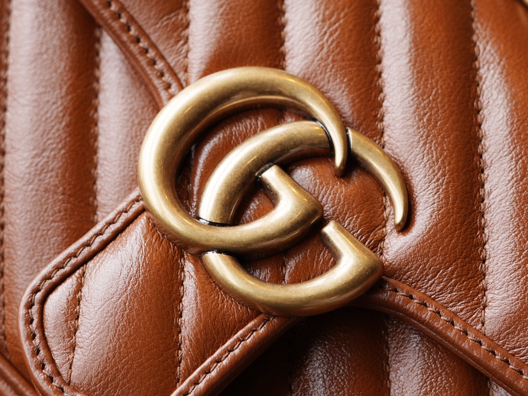 Gucci Marmont Caramel Mini, Brown Twill Stitched Leather