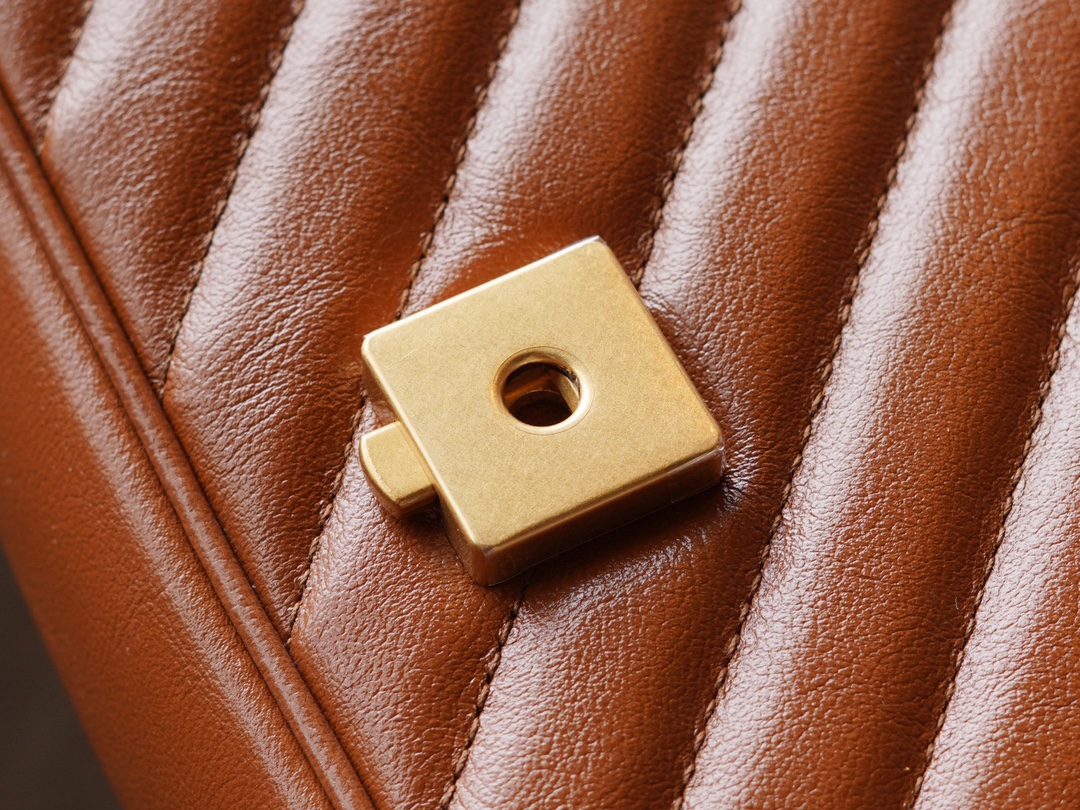 Gucci Marmont Caramel Mini, Brown Twill Stitched Leather