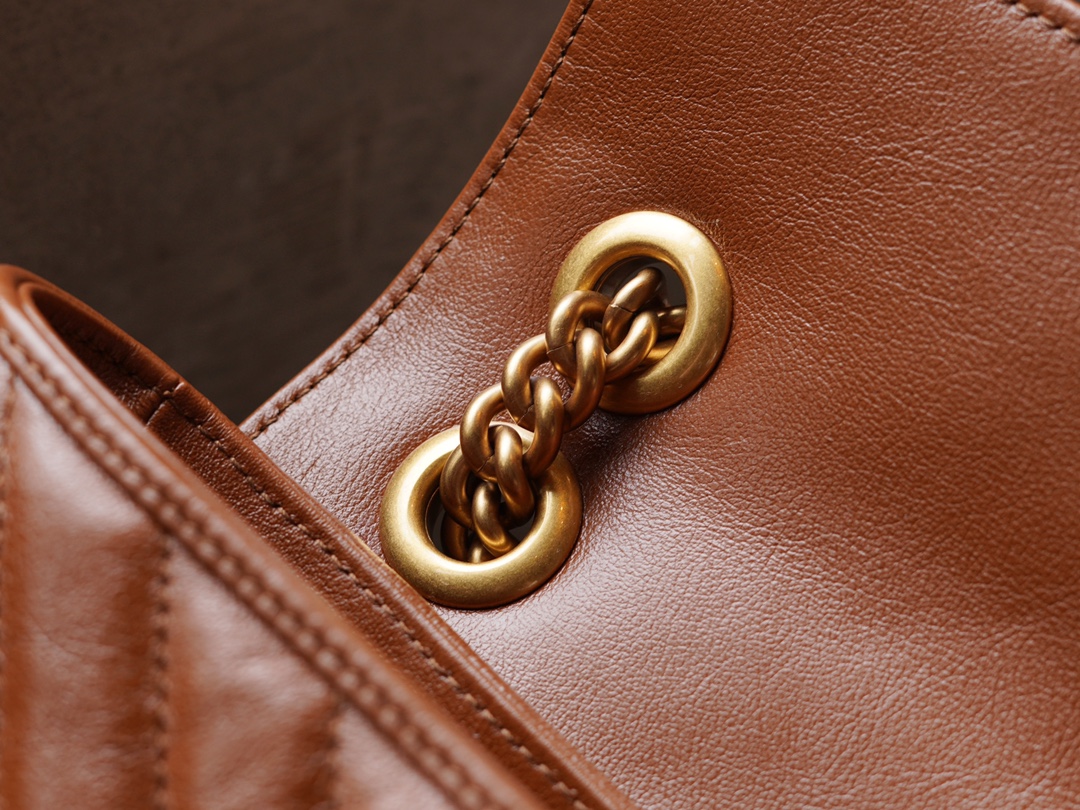 Gucci Marmont Caramel Mini, Brown Twill Stitched Leather