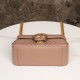 Gucci Marmont Messenger Bag in Milk Tea Brown Small, featuring leather top handle and chain shoulder strap, stitched V-shaped leather material