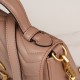 Gucci Marmont Messenger Bag in Milk Tea Brown Small, featuring leather top handle and chain shoulder strap, stitched V-shaped leather material