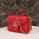 Gucci Marmont Messenger Bag in Large Red, Small Size, with Leather Top Handle and Chain Shoulder Strap, Stitched V-Shaped Leather Material