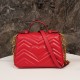 Gucci Marmont Messenger Bag in Large Red, Small Size, with Leather Top Handle and Chain Shoulder Strap, Stitched V-Shaped Leather Material