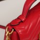 Gucci Marmont Messenger Bag in Large Red, Small Size, with Leather Top Handle and Chain Shoulder Strap, Stitched V-Shaped Leather Material