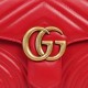 Gucci Marmont Messenger Bag in Large Red, Small Size, with Leather Top Handle and Chain Shoulder Strap, Stitched V-Shaped Leather Material