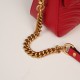 Gucci Marmont Messenger Bag in Large Red, Small Size, with Leather Top Handle and Chain Shoulder Strap, Stitched V-Shaped Leather Material