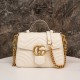 Gucci Marmont Messenger Bag in White, Small Size, with Leather Top Handle and Chain Shoulder Strap, Stitched V-Shaped Leather Material