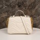 Gucci Marmont Messenger Bag in White, Small Size, with Leather Top Handle and Chain Shoulder Strap, Stitched V-Shaped Leather Material