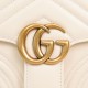 Gucci Marmont Messenger Bag in White, Small Size, with Leather Top Handle and Chain Shoulder Strap, Stitched V-Shaped Leather Material