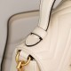 Gucci Marmont Messenger Bag in White, Small Size, with Leather Top Handle and Chain Shoulder Strap, Stitched V-Shaped Leather Material