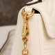 Gucci Marmont Messenger Bag in White, Small Size, with Leather Top Handle and Chain Shoulder Strap, Stitched V-Shaped Leather Material