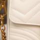 Gucci Marmont Messenger Bag in White, Small Size, with Leather Top Handle and Chain Shoulder Strap, Stitched V-Shaped Leather Material