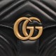 Gucci Marmont Messenger Bag in Black, Small Size, with Leather Top Handle and Chain Shoulder Strap, Stitched V-Shaped Leather Material