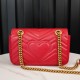 Gucci Marmont Large Red Messenger Bag, Small Size, with Leather Top Handle and Chain Shoulder Strap, Stitched V-Shaped Leather Material