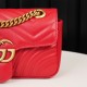 Gucci Marmont Large Red Messenger Bag, Small Size, with Leather Top Handle and Chain Shoulder Strap, Stitched V-Shaped Leather Material