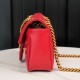 Gucci Marmont Large Red Messenger Bag, Small Size, with Leather Top Handle and Chain Shoulder Strap, Stitched V-Shaped Leather Material