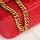 Gucci Marmont Large Red Messenger Bag, Small Size, with Leather Top Handle and Chain Shoulder Strap, Stitched V-Shaped Leather Material