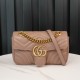 Gucci Marmont Messenger Bag in Milk Tea Brown, Small Size, with Leather Top Handle and Chain Shoulder Strap, Stitched V-Shaped Leather Material