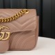 Gucci Marmont Messenger Bag in Milk Tea Brown, Small Size, with Leather Top Handle and Chain Shoulder Strap, Stitched V-Shaped Leather Material