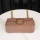 Gucci Marmont Messenger Bag in Milk Tea Brown, Small Size, with Leather Top Handle and Chain Shoulder Strap, Stitched V-Shaped Leather Material