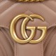 Gucci Marmont Messenger Bag in Milk Tea Brown, Small Size, with Leather Top Handle and Chain Shoulder Strap, Stitched V-Shaped Leather Material