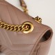 Gucci Marmont Messenger Bag in Milk Tea Brown, Small Size, with Leather Top Handle and Chain Shoulder Strap, Stitched V-Shaped Leather Material